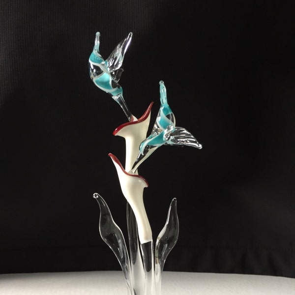 Hummingbirds & Lillies Handblown Glass Sculpture