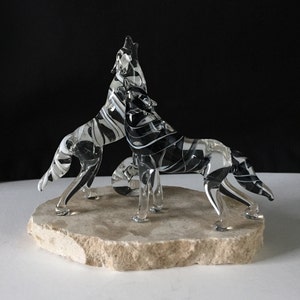 Howling Wolves Handblown Glass Sculpture