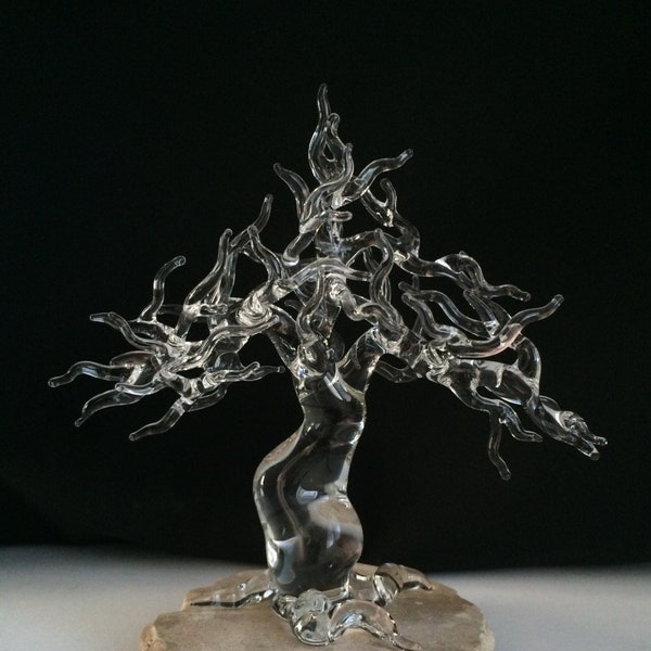 Escultura de árbol bonsái de vidrio soplado a mano