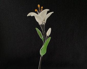 White Lily Handblown Glass Sculpture