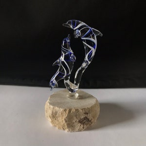 Double Dolphin Handblown Glass Sculpture