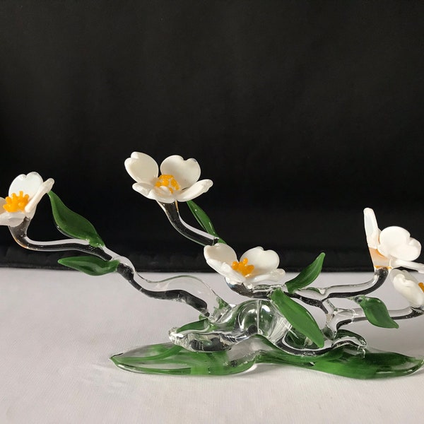 Dogwood Flowers Handblown Glass Sculpture