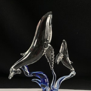 Mom With Baby Humpback Whale Handblown Glass Sculpture