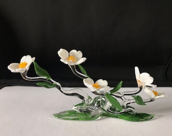 Dogwood Flowers Handblown Glass Sculpture