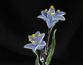 Double Lilies Flower Handblown Glass Sculpture