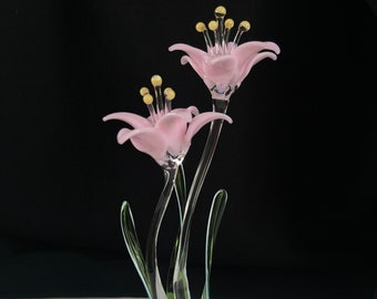 Double Lilies Handblown Glass Sculpture