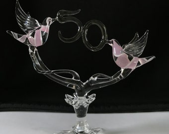 50th Anniversary Dove Cake Top Handblown Glass Sculpture