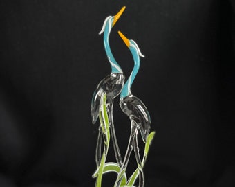 Double Heron Handblown Glass Sculpture