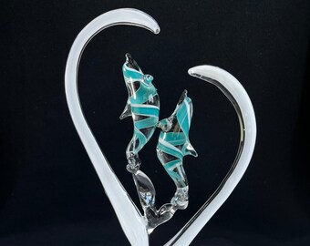 Handblown Glass Dolphin Cake Top Sculpture