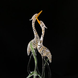 Double Heron Handblown Glass Sculpture