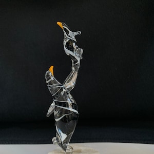 Mom Dancing with Baby Penguin Handblown Glass Sculpture