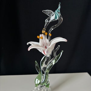 Lily with Hummingbird Handblown Glass Sculpture