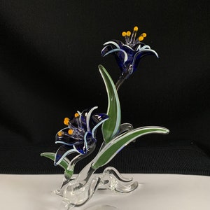 Double Lilies Handblown Glass Sculpture