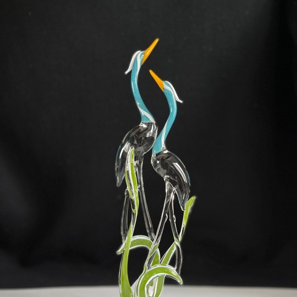 Double Heron Handblown Glass Sculpture