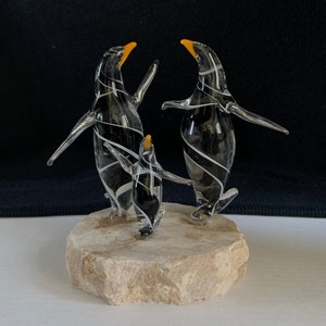 Dancing Penguin Family Handblown Glass Sculpture