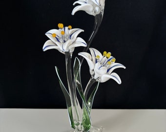 Triple Lilies Handblown Glass Sculpture