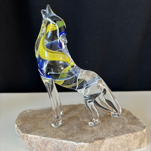 Howling Wolf Handblown Glass Sculpture