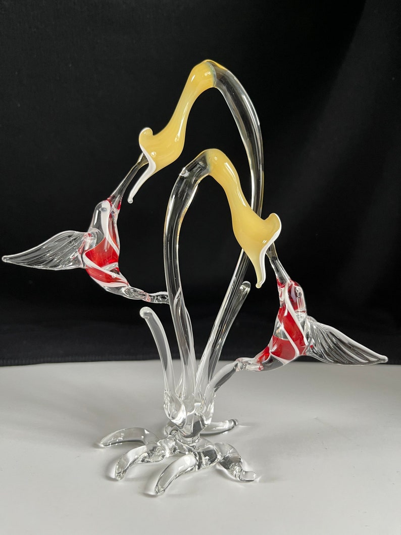 Double Hummingbird Handblown Glass Sculpture image 3