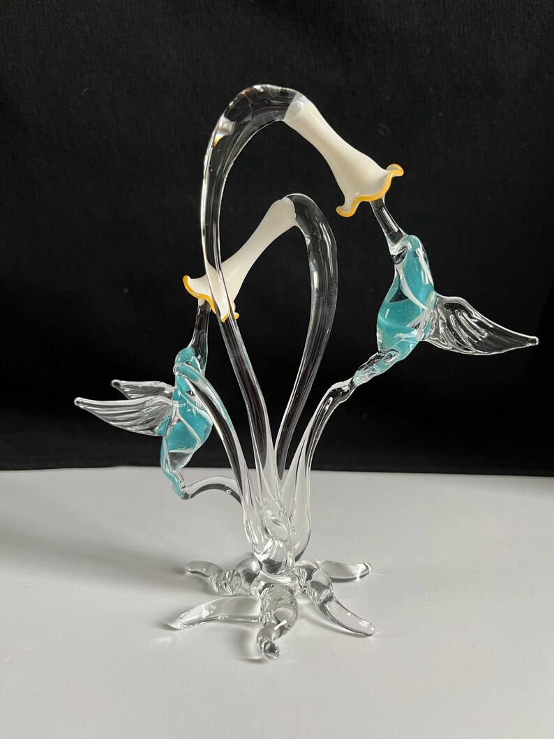 Double Hummingbird Handblown Glass Sculpture image 2