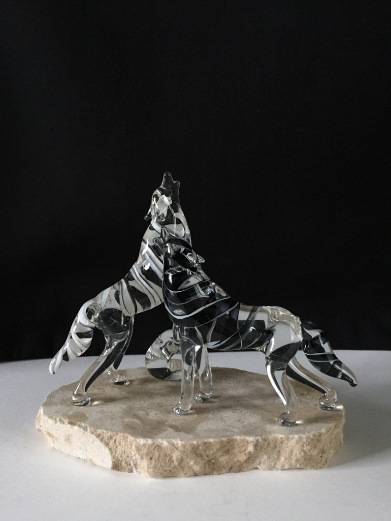 Howling Wolves Handblown Glass Sculpture image 1