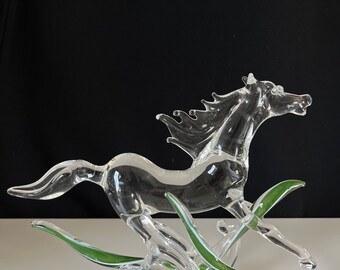 Large Running Horse Handblown Glass Sculpture