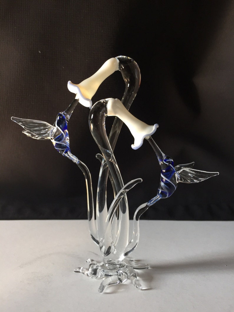 Double Hummingbird Handblown Glass Sculpture image 1