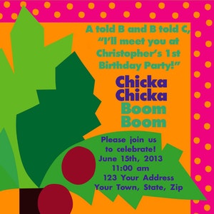 Customized Printable Chicka Chicka Boom Boom Invitation for Birthday/Baby Shower
