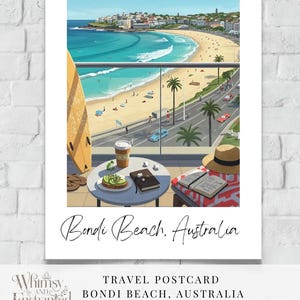 Postal de Bondi Beach, tarjeta de felicitación de Australia, postal de viaje, postal ilustrada, impresión de playa, decoración del hogar, impresión Polaroid, saludo panorámico