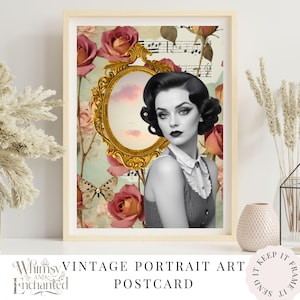 Vintage inspirierte Kunst Postkarte Druck, Vintage Grußkarte, Frau Kunstdruck, Geschenk für Sie. Bücherwurm Geschenk, Vintage Geburtstagskarte für Sie