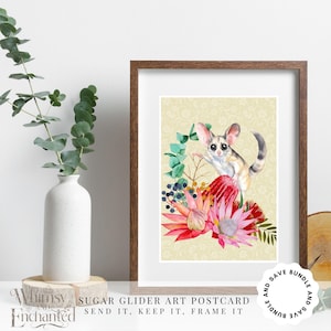 Impresión artística de postal de Australia Sugar Gilder, tarjeta de felicitación de recuerdo, botánica nativa australiana, impresiones florales de pared, estampado animal australiano