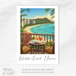 Cartolina Hawaii, cartolina di viaggio di Waikiki Beach, cartolina d'auguri vintage di viaggio tropicale con stampa Hawaii, regalo