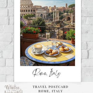 Rom Italien Postkarte, Grußkarte, Reisepostkarte, Illustrierte Postkarte, Kolosseum Print home deco, Mini Reise Polariod Print, Blumenwiese