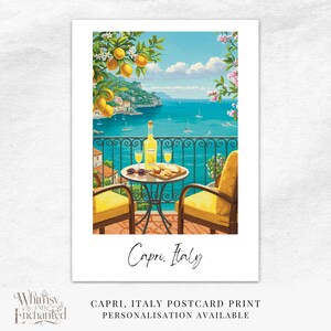 Capri Italie, carte postale méditerranéenne, carte de voeux, carte postale de voyage illustrée, déco à imprimé citronnelle, mariage à destination, réservez votre date