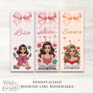 Women bow bookmark,  bookmarks set, bookish gift, cute pop art cartoon bookmark, gift for book lovers, coquette bookmark, stocking stuffer,
