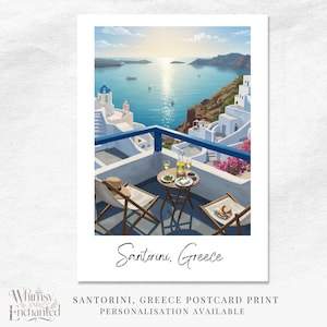 Santorini, Mediterranean Postcard, Europe Travel Illustration, Greece print home deco, Travel print, Destination Wedding Postcard,