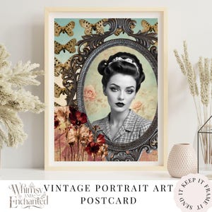 Vintage inspired art postcard print, Vintage Greeting Card, Woman Art Print, Gift for Her. Bookish gift, Vintage Birthday Card for Her