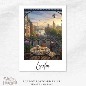 London postcard, bon voyage greeting card, UK travel souvenir, London illustration, English garden art, London landmarks, travel print