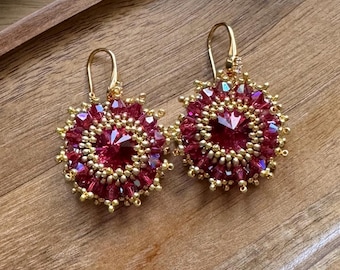 Crystal Flower Handmade Earrings With Czech Crystals And Seed Beads
