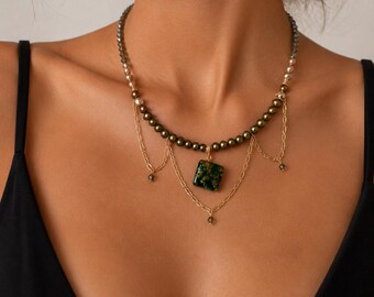 Emerald Breeze Necklace | One of a Kind Venice Collection | Handmade Green Pearl Necklace | Venetian Glass Pendant Jewelry | Statement