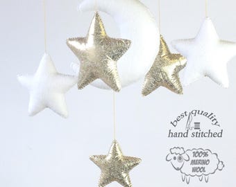 Baby Mobile, White Gold Baby Mobile, Baby Crib Mobile, Stars Baby Mobile,  Nursery Decor, Gift Packaging