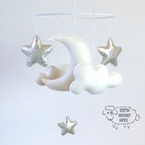 Baby Mobile, White Silver Baby Mobile, Baby Crib Mobile, Stars Baby Mobile,  Nursery Decor, Gift Packaging
