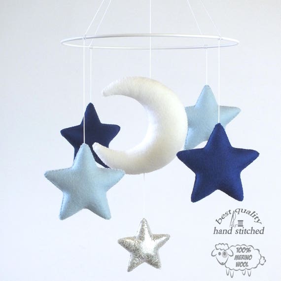 Boy Baby Mobile White Silver Navy Blue Baby Blue Baby Etsy