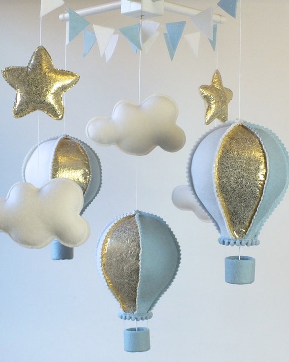 Hot Air Balloon Mobile Baby Boy Mobile Gold and Blue Mobile | Etsy