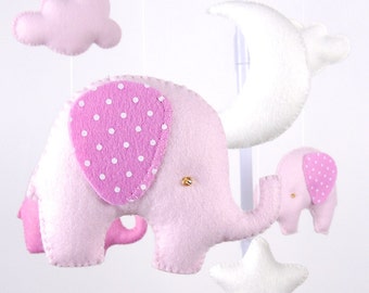 Baby Mobile, Elephant Mobile, Girl Pink Baby Mobile,  Stars Baby Mobile, Nursery Decor, Gift Packaging