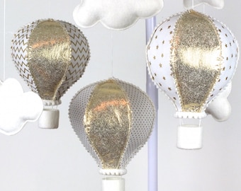 Baby Mobile, Hot Air Balloon Mobile, Baby Girl Mobile, White and Gold Mobile, Baby Mobile, Nursery Decor, Gift Packaging