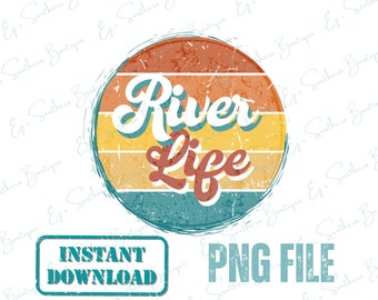 River Life png, archivo de diseño Retro River Life, diseño de sublimación de río, Vintage arco iris lago río playa PNG