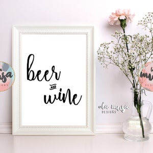 BEER and WINE Printable Sign {Instant Download} {Printable} {Beer and Wine} {Script} {Wedding} {Event} {PARTY}