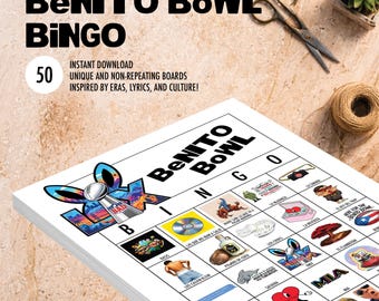 Benito Bowl Bingo — Bad Bunny, Fiesta imprimible, Partido de fútbol, Espectáculo de medio tiempo, Descarga digital