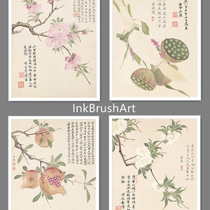 Vintage Chinese painting-Set of 4-PRINTABLE Asian art-Fruits/Flower painting-Asian wall art-Asian art-Chinese art print