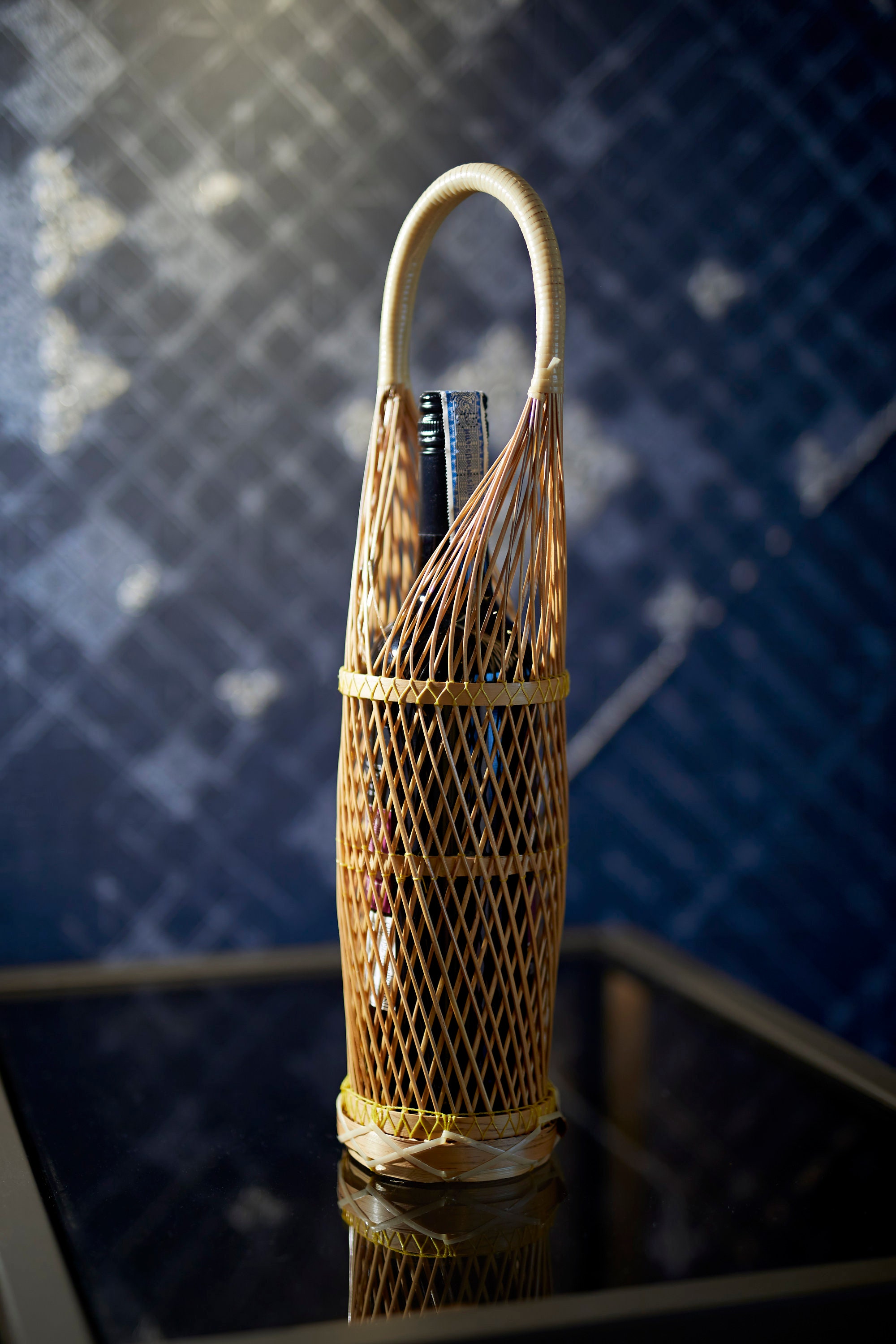 Wicker Wine Basket Vintage Rattan Wine Carrier Woven bottle Etsy